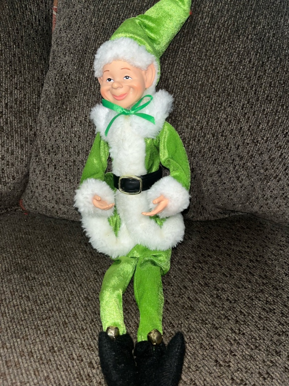 Green Plush Elf Doll with White Fur Trim